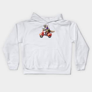 Cute raccoon on motorbike Kids Hoodie